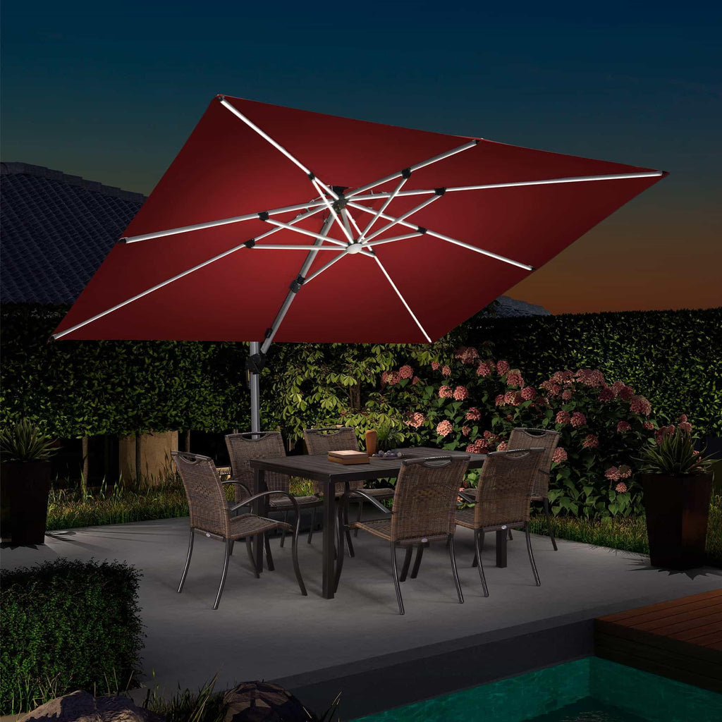 PURPLE LEAF Solar Powered Umbrella LED Rectangular Patio Umbrella with Lights