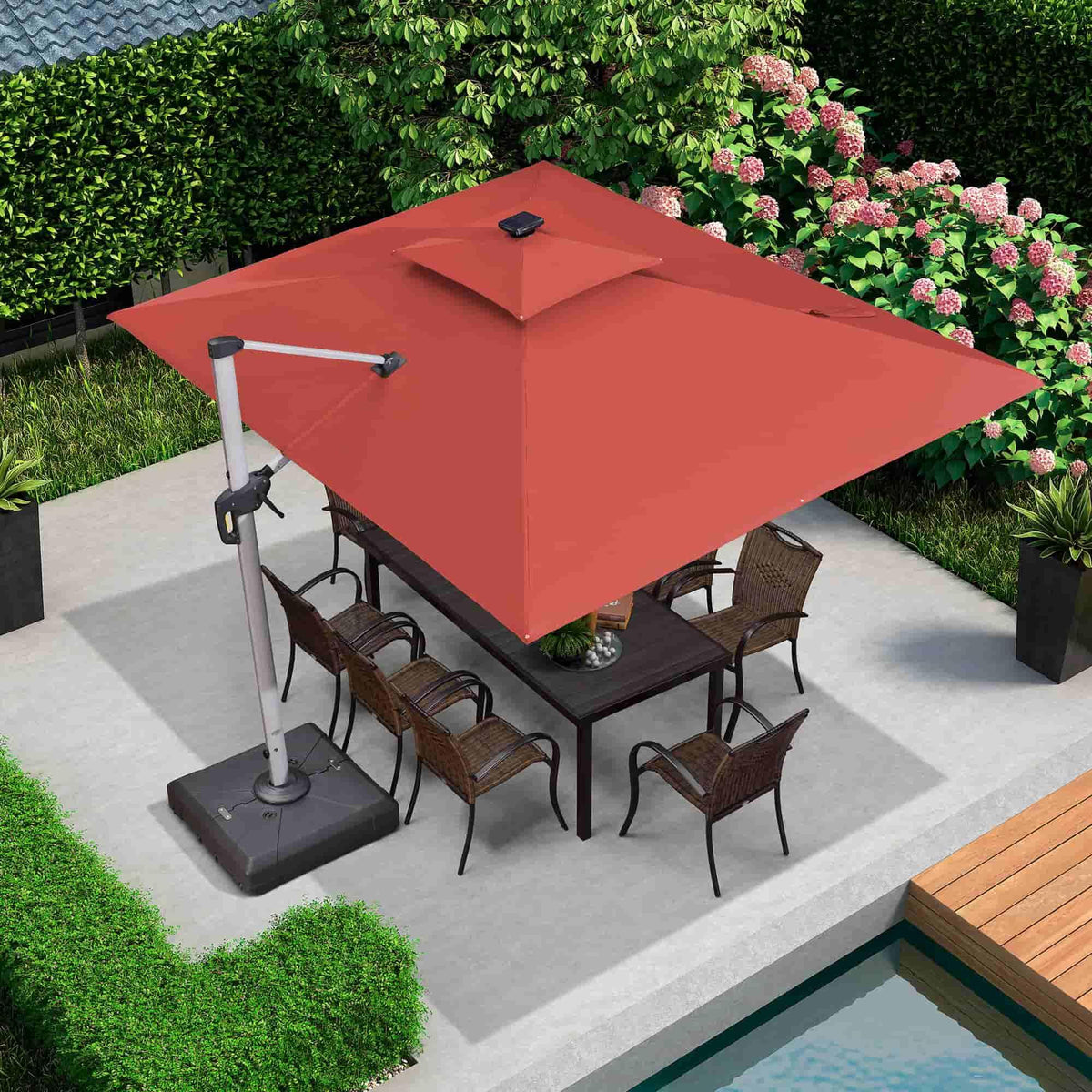 PURPLE LEAF Solar Powered Umbrella LED Rectangular Patio Umbrella with Lights