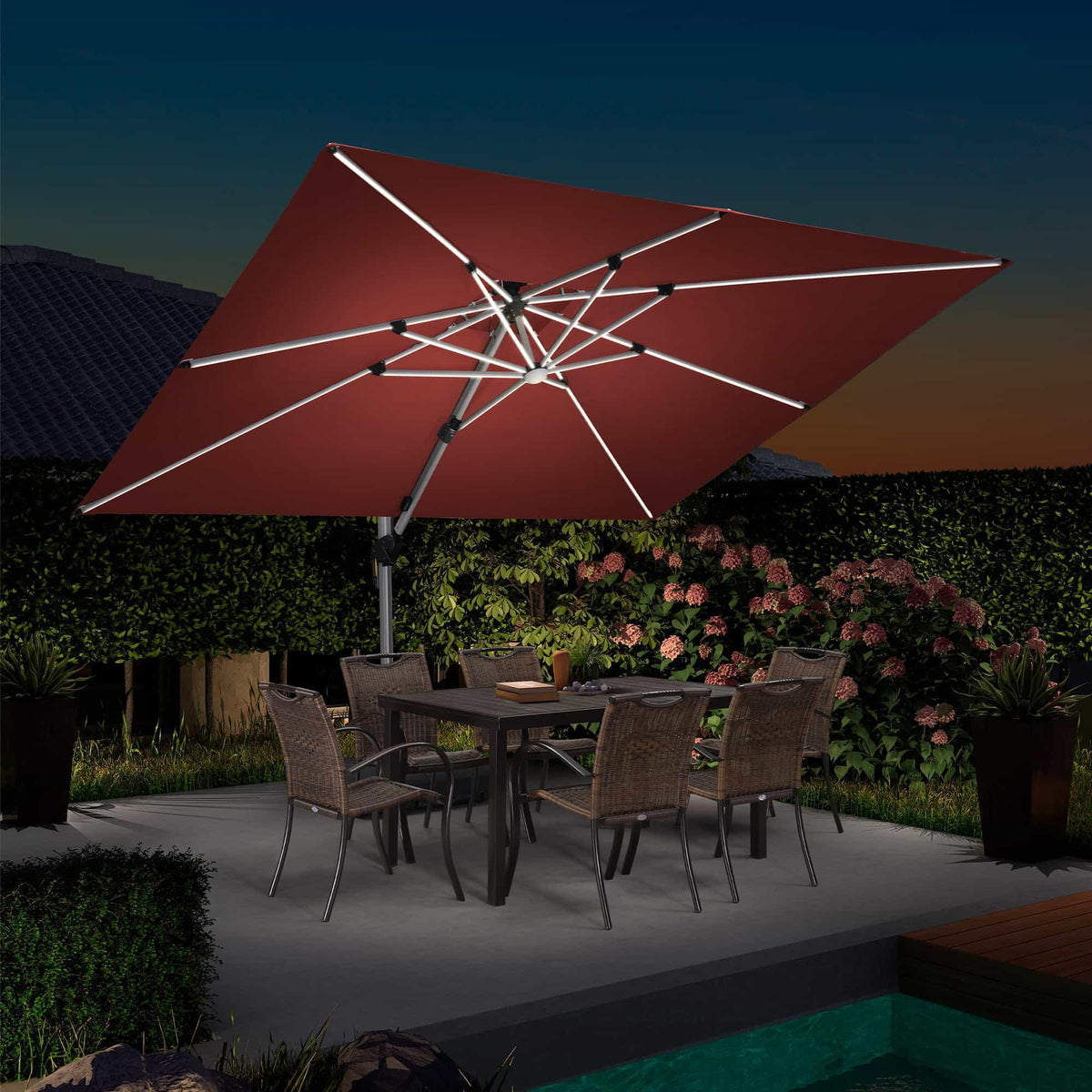 PURPLE LEAF Solar Powered Umbrella LED Rectangular Patio Umbrella with Lights