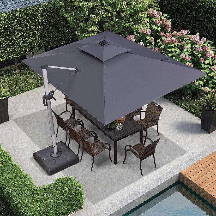 PURPLE LEAF Solar Powered Umbrella LED Rectangular Patio Umbrella with Lights