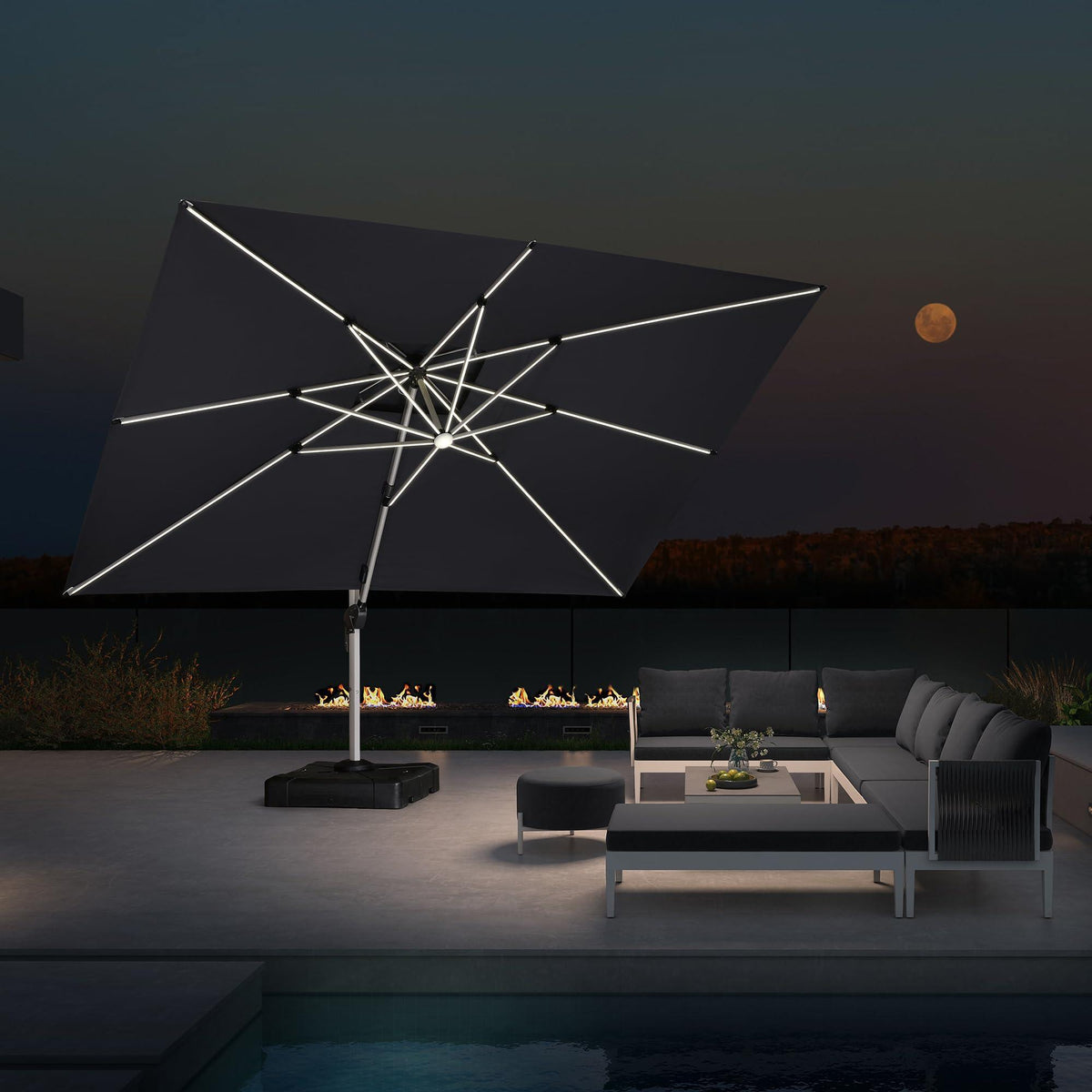 PURPLE LEAF Solar Powered Umbrella LED Rectangular Patio Umbrella with Lights