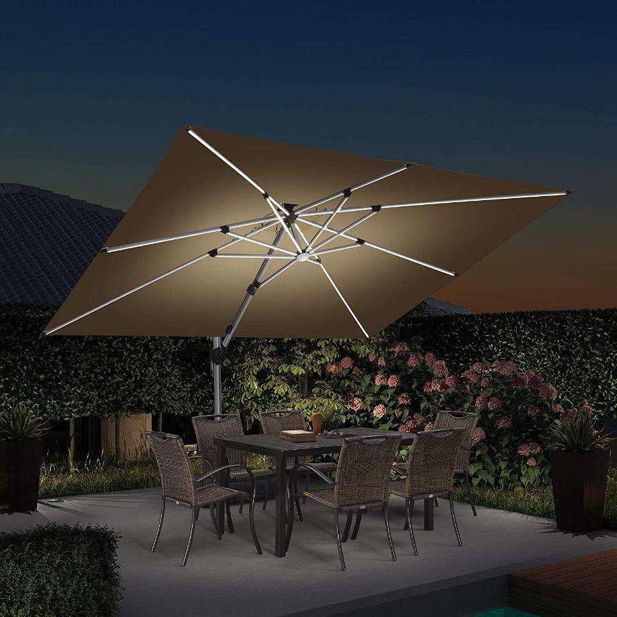 PURPLE LEAF Solar Powered Umbrella LED Rectangular Patio Umbrella with Lights