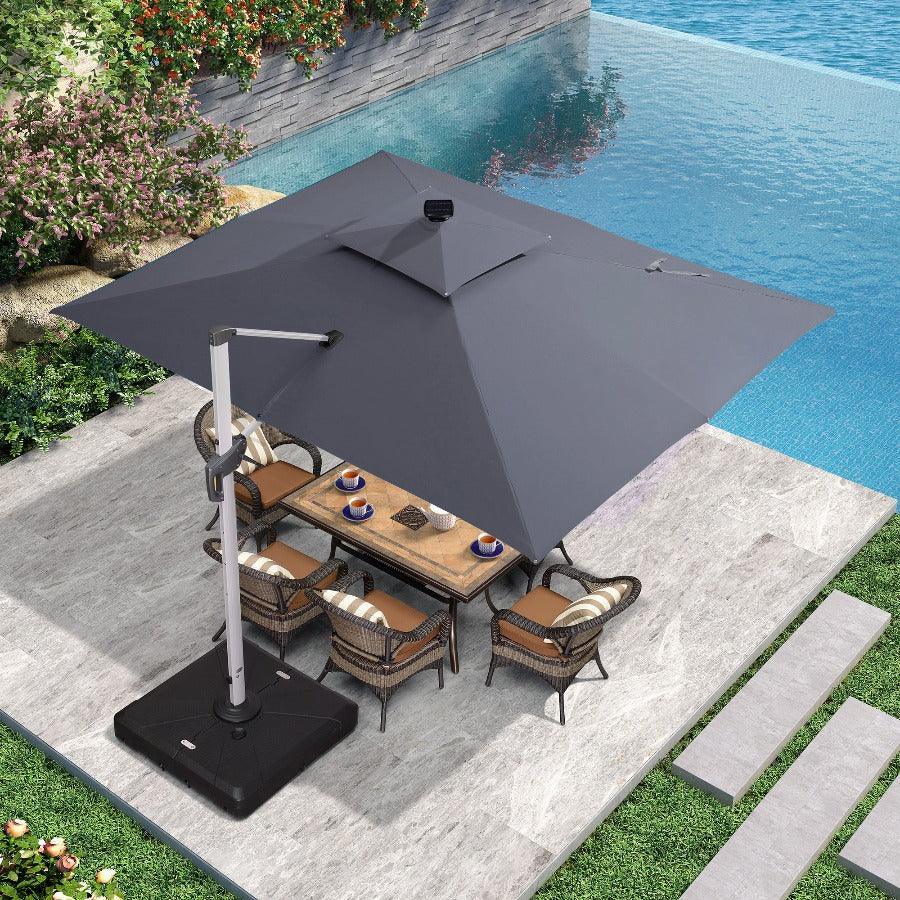 PURPLE LEAF Solar Powered Umbrella LED Rectangular Patio Umbrella with Lights