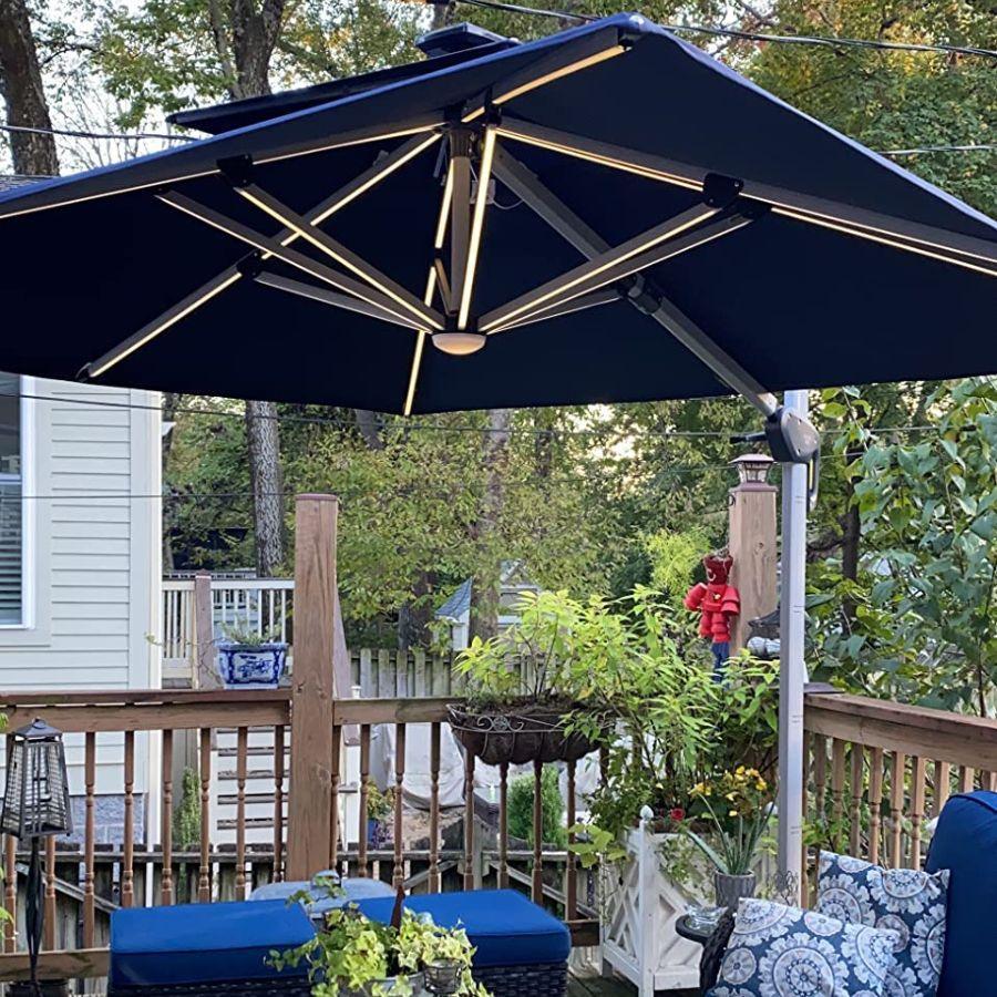 PURPLE LEAF Solar Powered Umbrella LED Rectangular Patio Umbrella with Lights