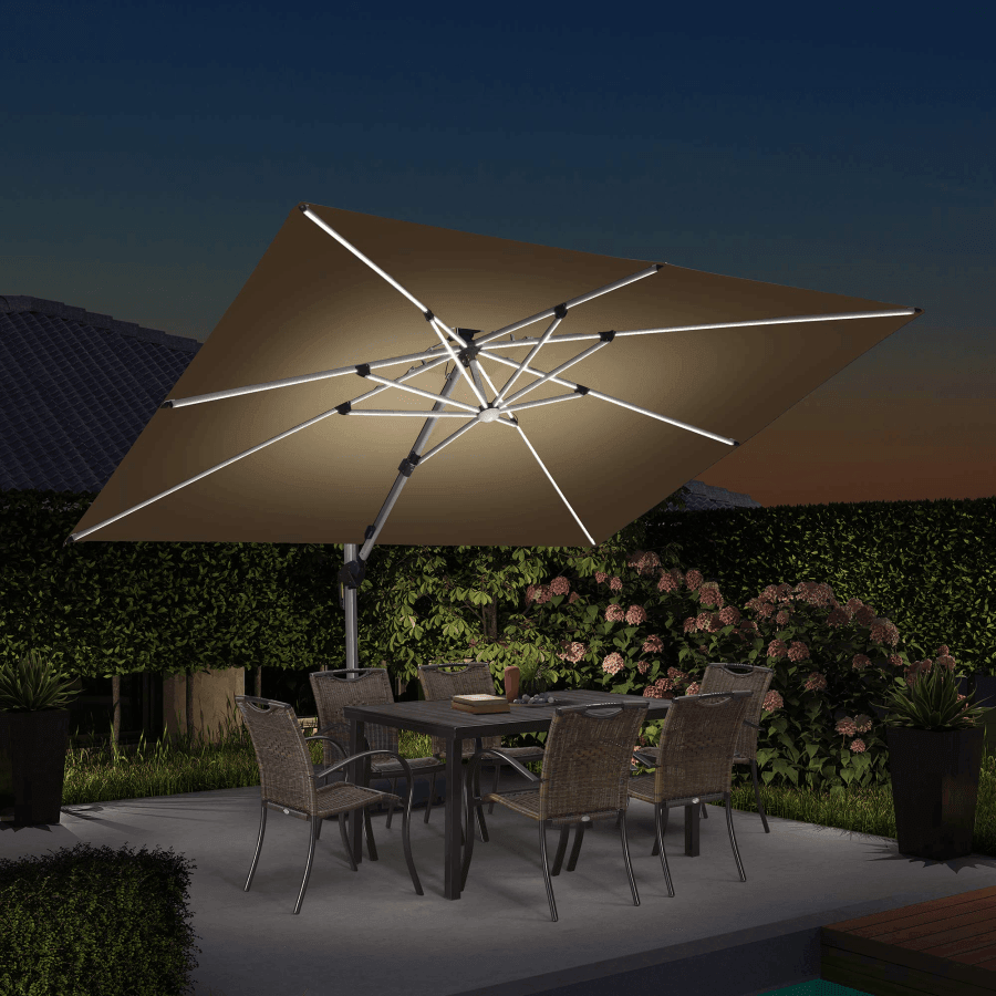 PURPLE LEAF Solar Powered Umbrella LED Rectangular Patio Umbrella with Lights