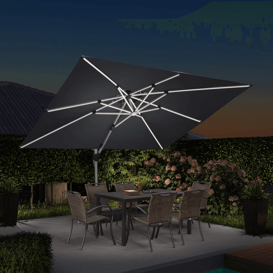 PURPLE LEAF Solar Powered Umbrella LED Rectangular Patio Umbrella with Lights
