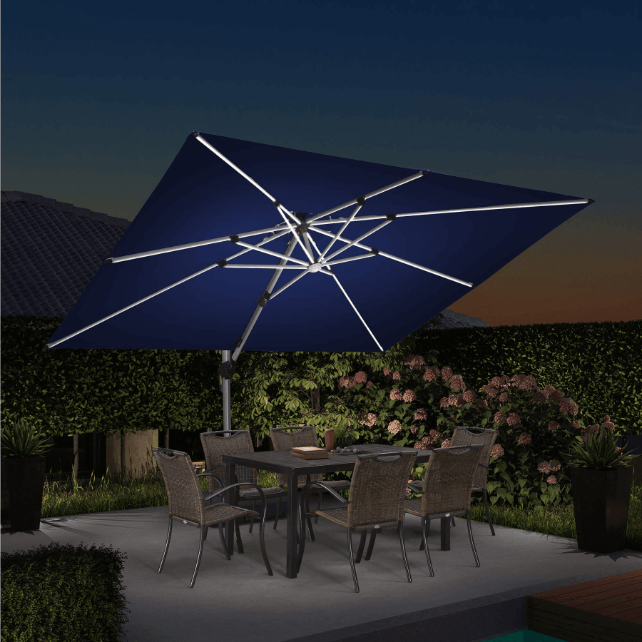PURPLE LEAF Solar Powered Umbrella LED Rectangular Patio Umbrella with Lights