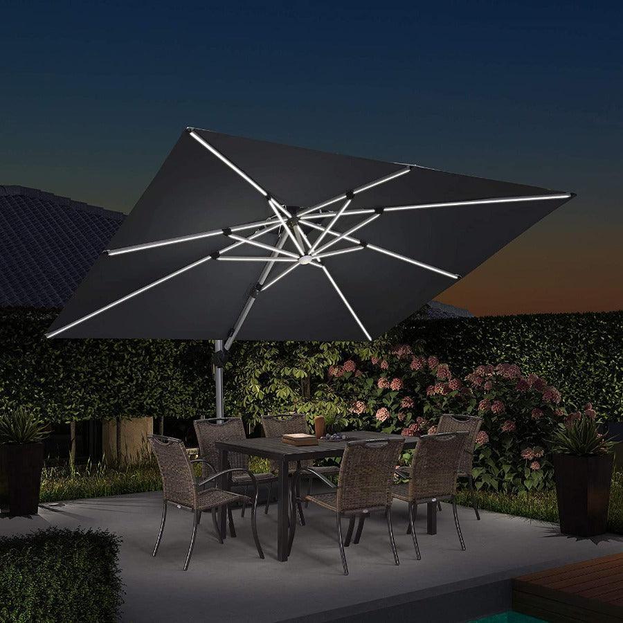 PURPLE LEAF Solar Powered Umbrella LED Rectangular Patio Umbrella with Lights