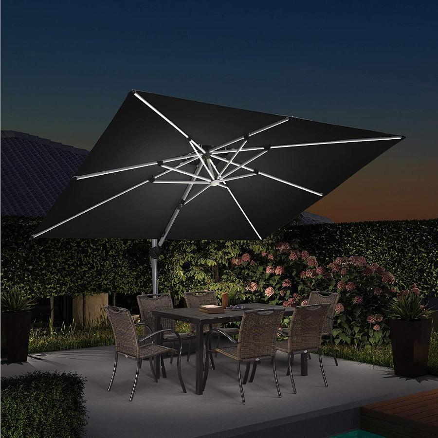 PURPLE LEAF Solar Powered Umbrella LED Rectangular Patio Umbrella with Lights