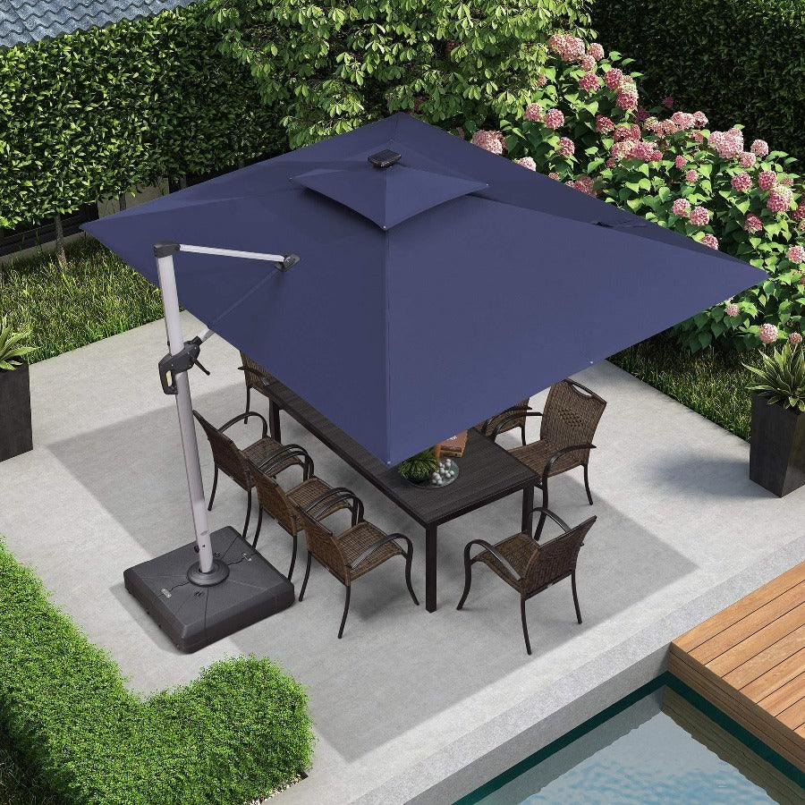 PURPLE LEAF Solar Powered Umbrella LED Rectangular Patio Umbrella with Lights