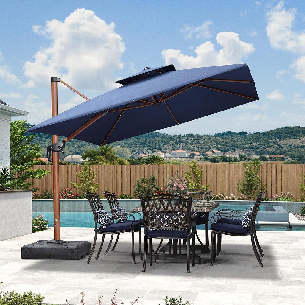 PURPLE LEAF SUNBRELLA Cantilever Umbrella Deluxe Wood Pattern Patio Umbrella
