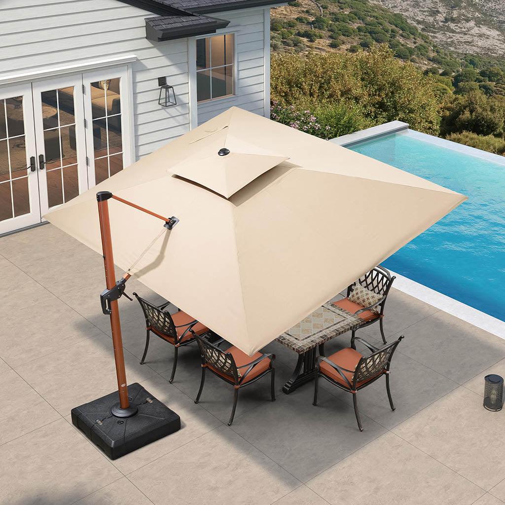 PURPLE LEAF SUNBRELLA Cantilever Umbrella Deluxe Wood Pattern Patio Umbrella