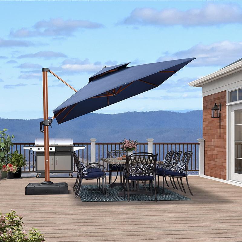 PURPLE LEAF SUNBRELLA Cantilever Umbrella Deluxe Wood Pattern Patio Umbrella