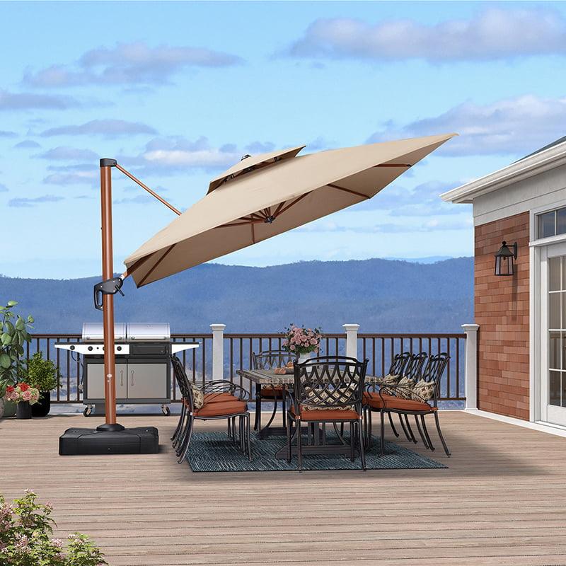 PURPLE LEAF SUNBRELLA Cantilever Umbrella Deluxe Wood Pattern Patio Umbrella