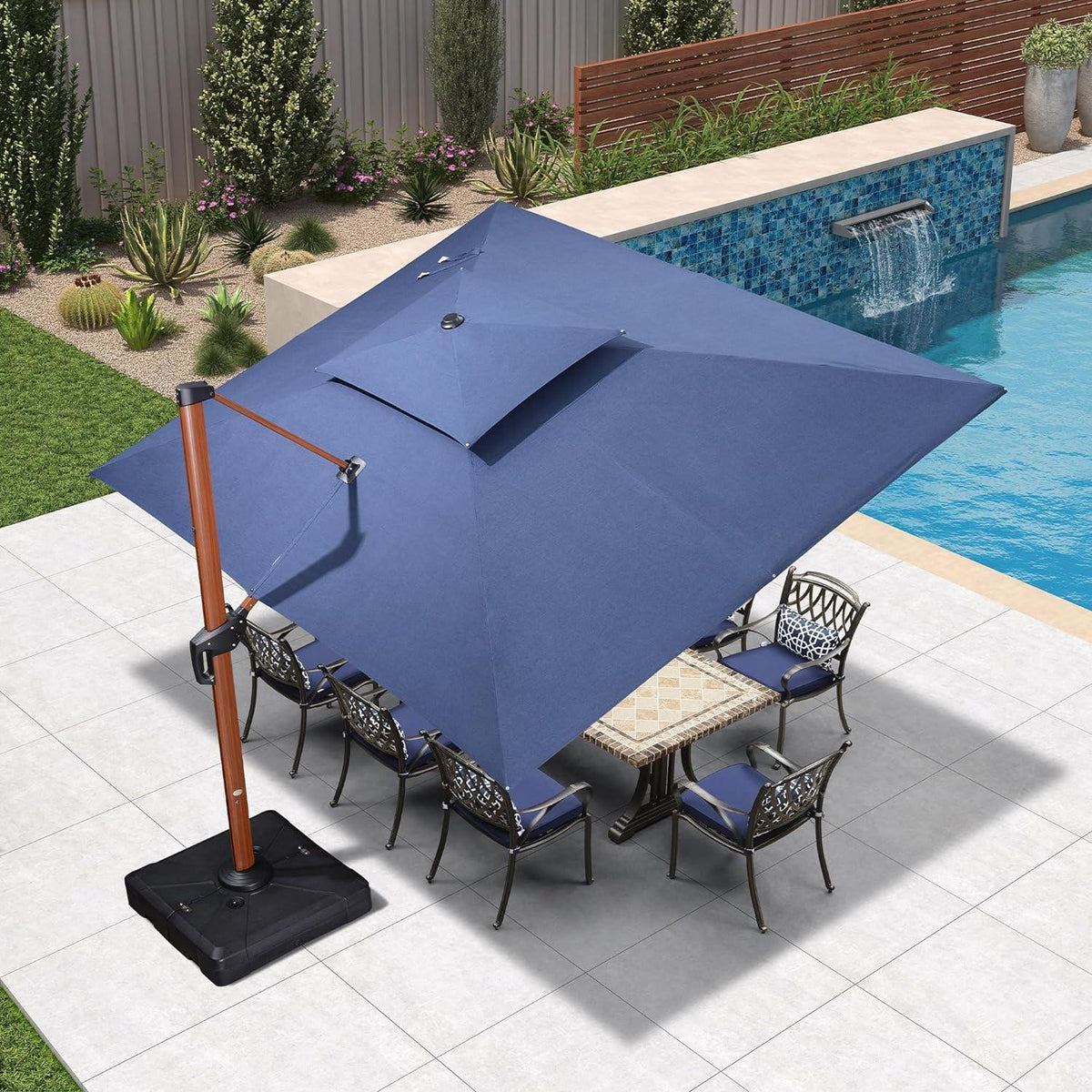 PURPLE LEAF SUNBRELLA Cantilever Umbrella Deluxe Wood Pattern Patio Umbrella