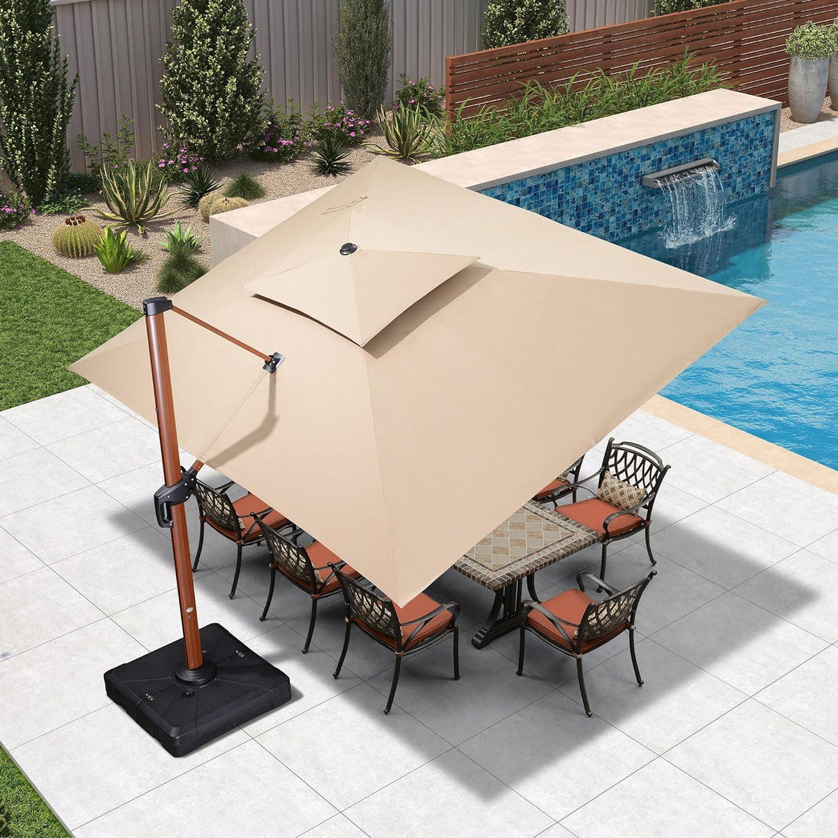 PURPLE LEAF SUNBRELLA Cantilever Umbrella Deluxe Wood Pattern Patio Umbrella