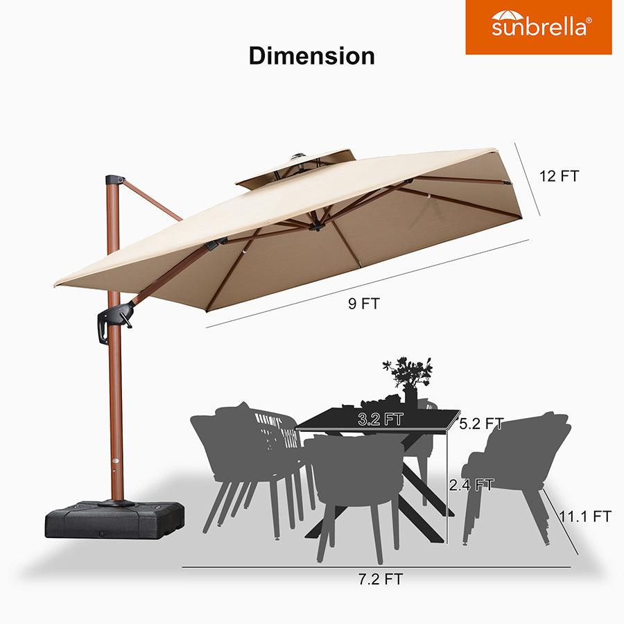 PURPLE LEAF SUNBRELLA Cantilever Umbrella Deluxe Wood Pattern Patio Umbrella