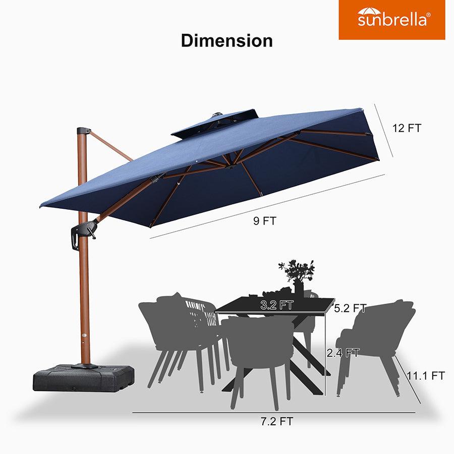 PURPLE LEAF SUNBRELLA Cantilever Umbrella Deluxe Wood Pattern Patio Umbrella