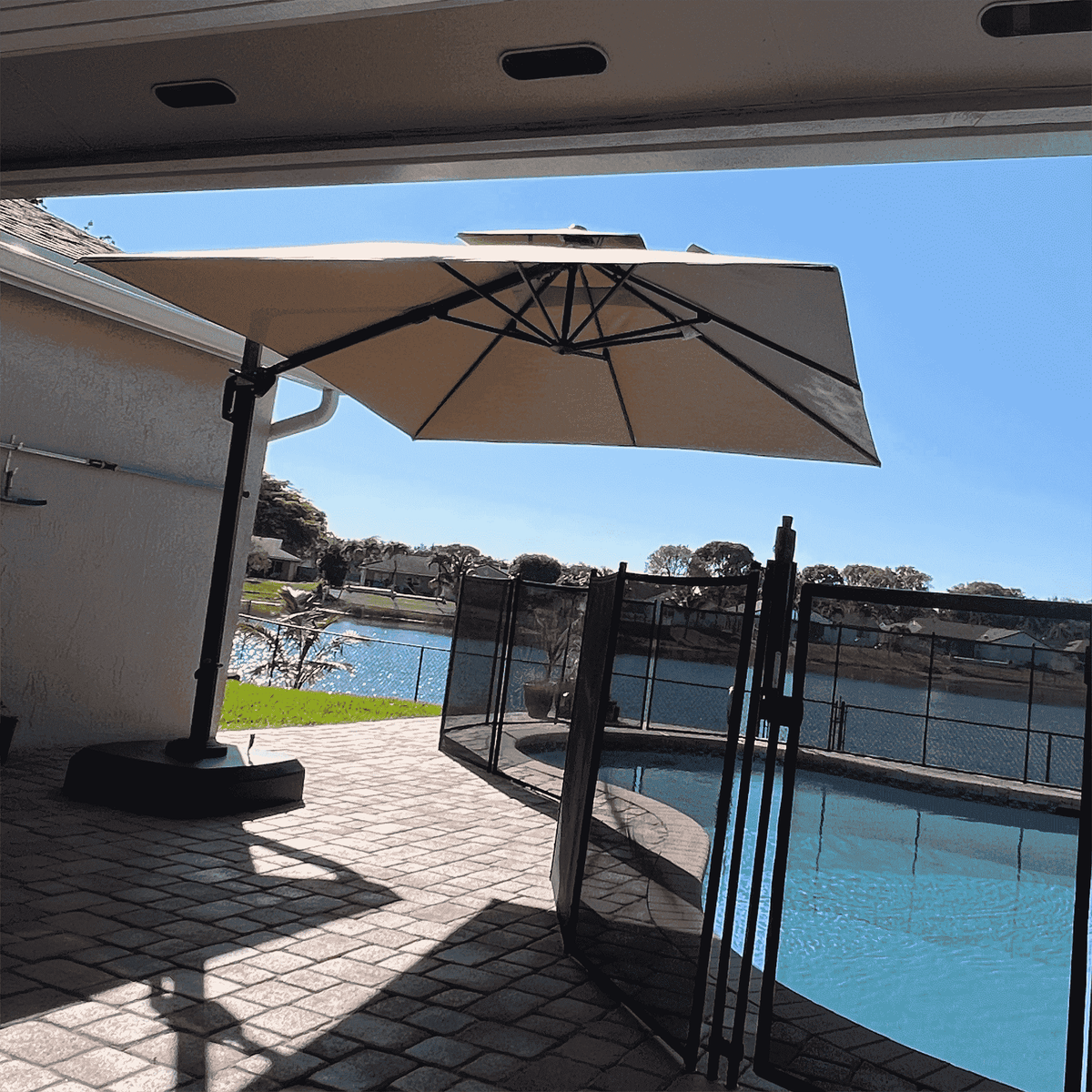 PURPLE LEAF SUNBRELLA Cantilever Umbrella Deluxe Wood Pattern Patio Umbrella