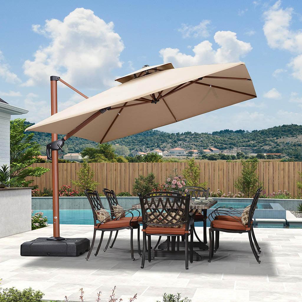 PURPLE LEAF SUNBRELLA Cantilever Umbrella Deluxe Wood Pattern Patio Umbrella