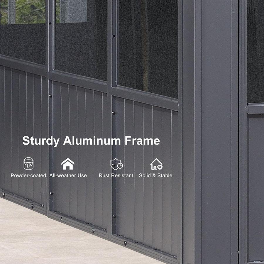 PURPLE LEAF Sunroom Hardtop Gazebo Solarium Grey Galvanized Steel Double Roof  All-Weather Aluminum Outdoor Screen House