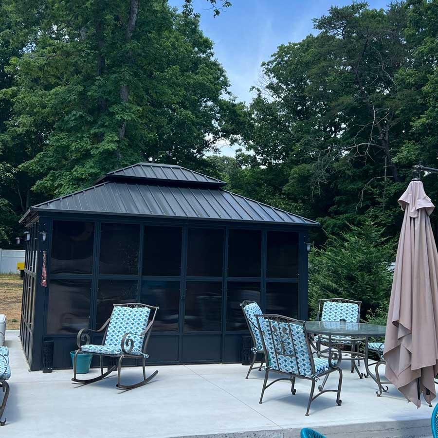 PURPLE LEAF Sunroom Hardtop Gazebo Solarium Grey Galvanized Steel Double Roof  All-Weather Aluminum Outdoor Screen House