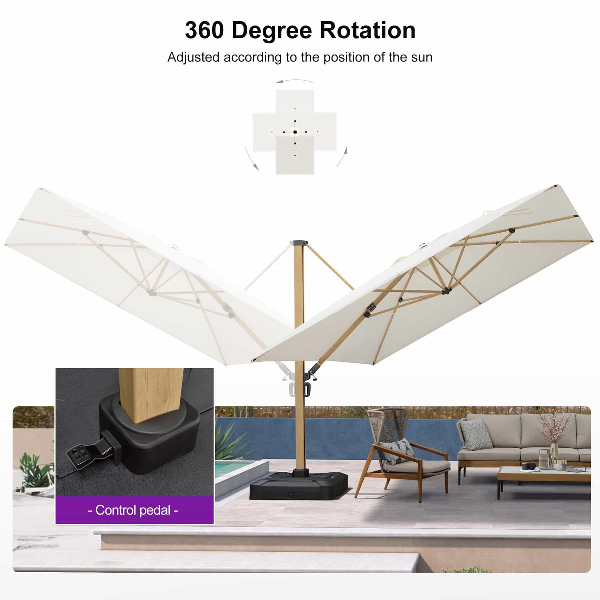 PURPLE LEAF Wood Grain Cantilever Patio Umbrella Aluminum Outdoor Umbrellas