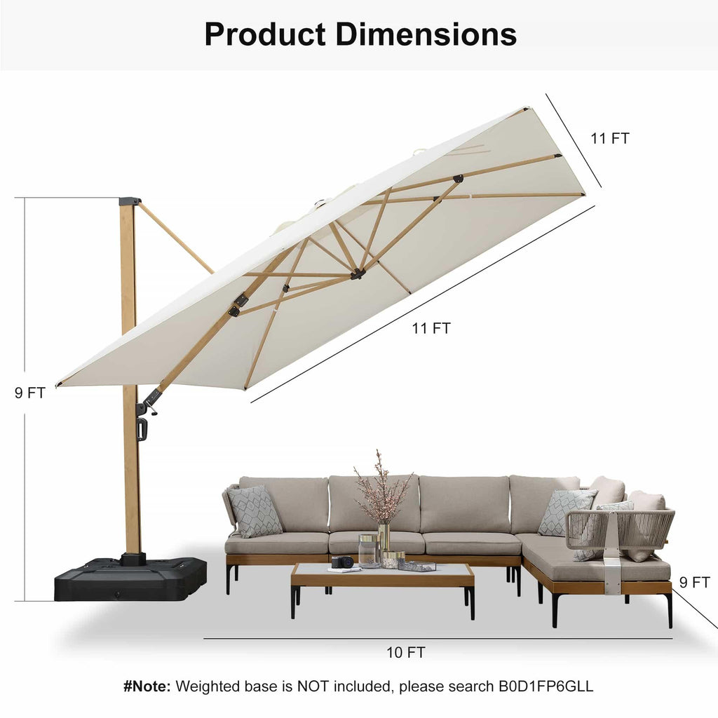 PURPLE LEAF Wood Grain Cantilever Patio Umbrella Aluminum Outdoor Umbrellas