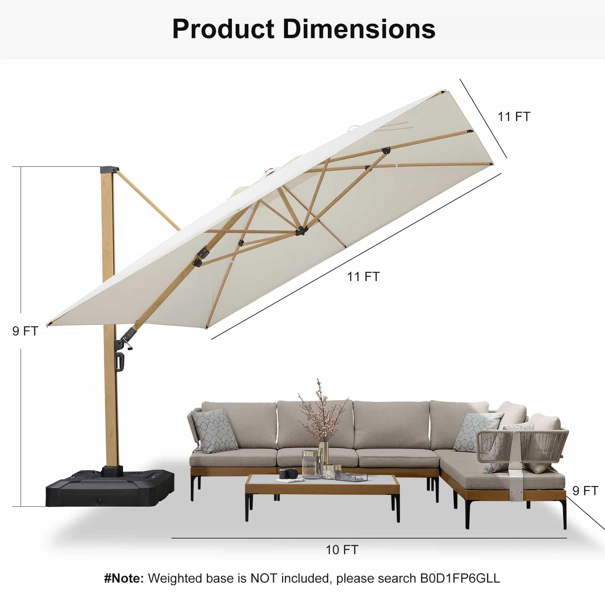 PURPLE LEAF Wood Grain Cantilever Patio Umbrella Aluminum Outdoor Umbrellas