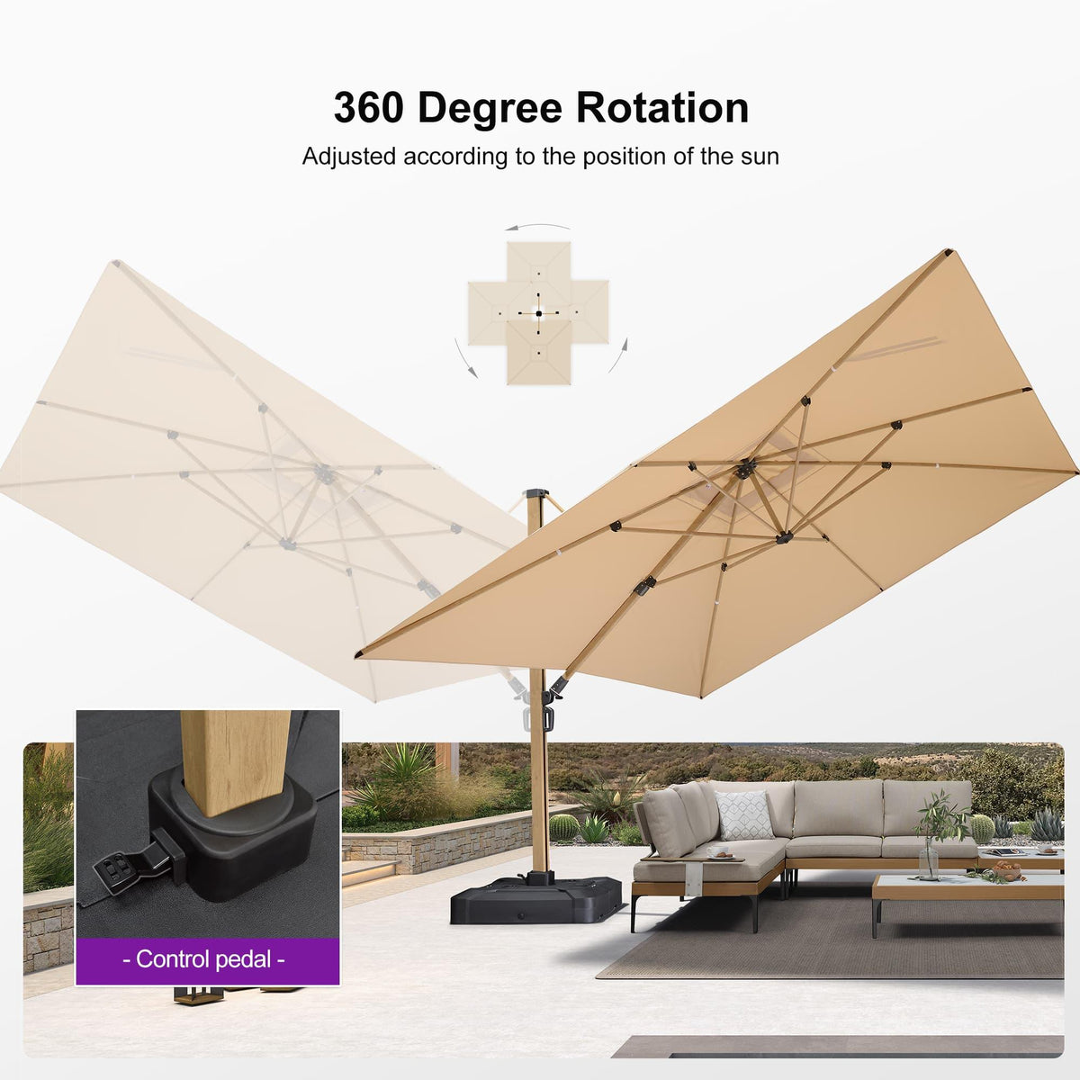 PURPLE LEAF Wood Grain Cantilever Patio Umbrella Aluminum Outdoor Umbrellas