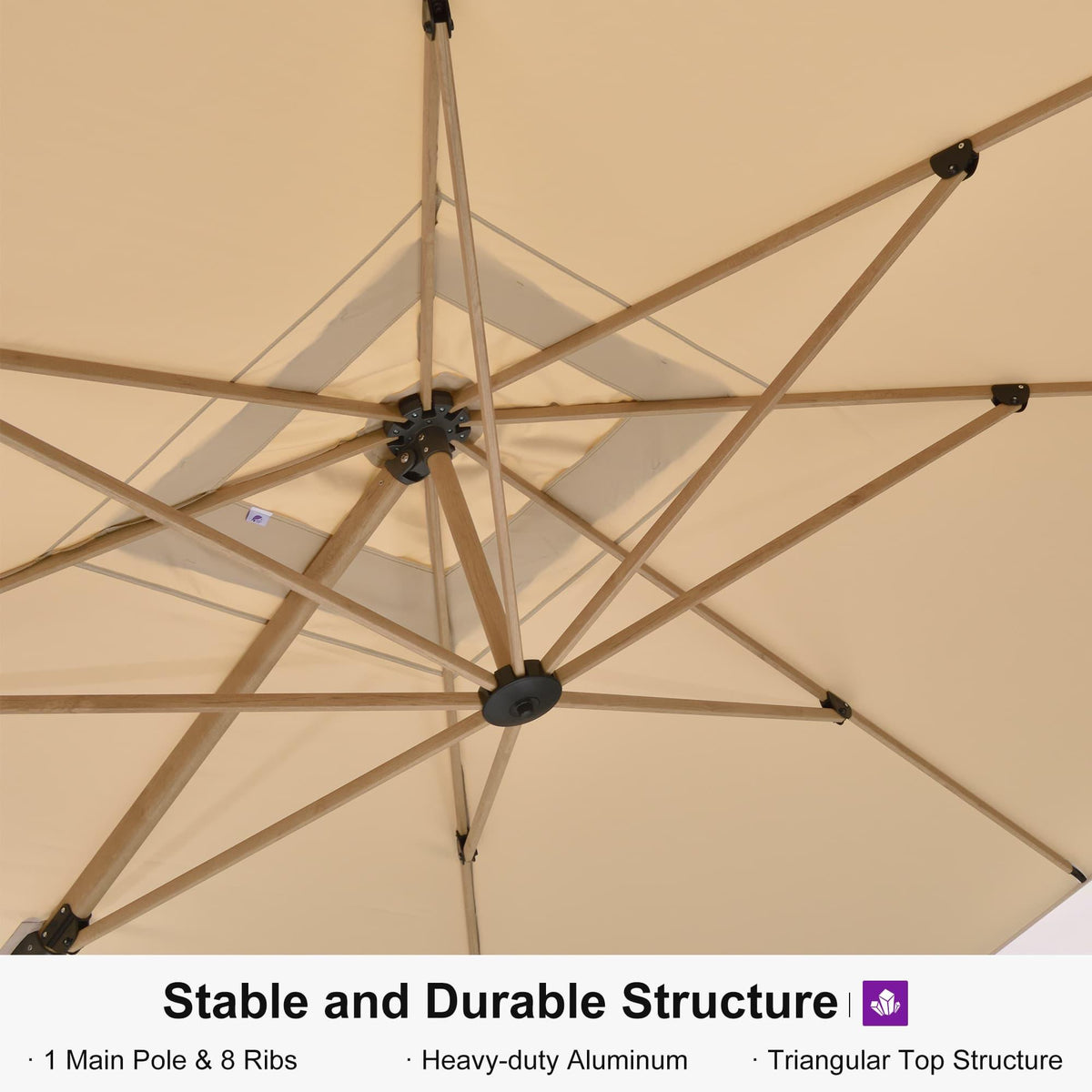 PURPLE LEAF Wood Grain Cantilever Patio Umbrella Aluminum Outdoor Umbrellas