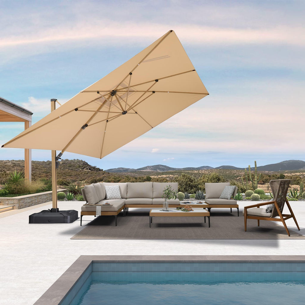 PURPLE LEAF Wood Grain Cantilever Patio Umbrella Aluminum Outdoor Umbrellas