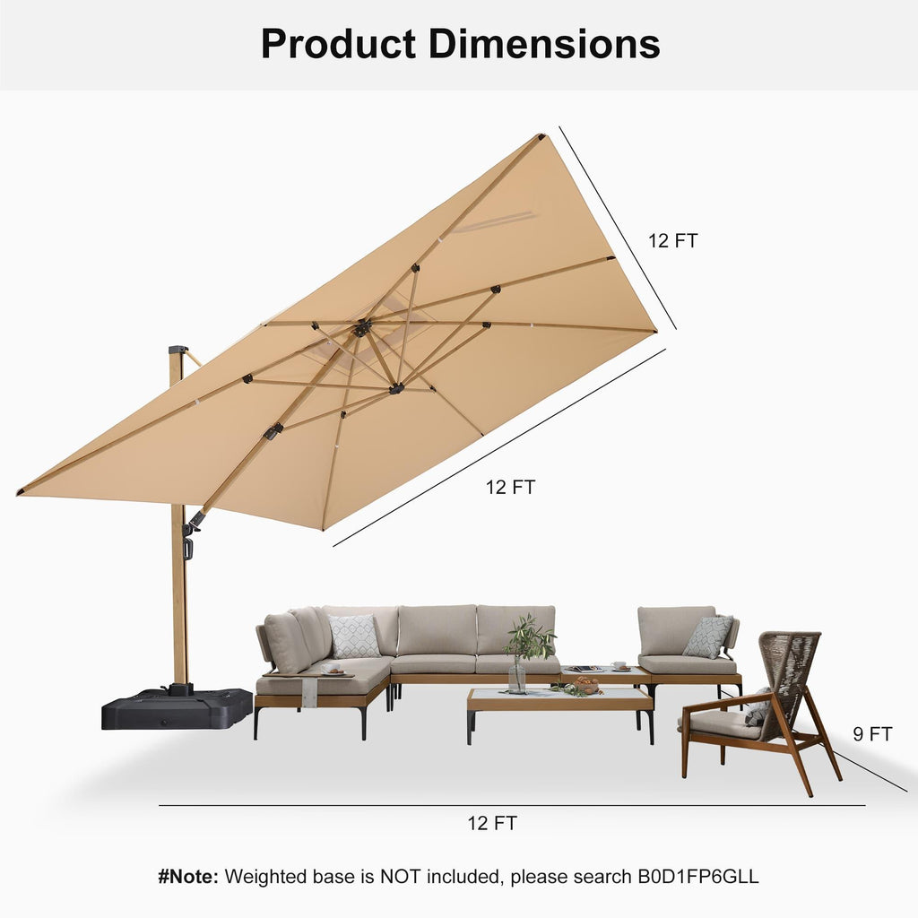 PURPLE LEAF Wood Grain Cantilever Patio Umbrella Aluminum Outdoor Umbrellas