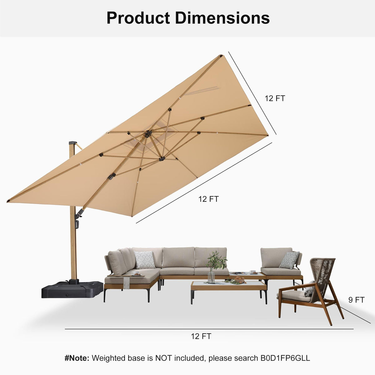 PURPLE LEAF Wood Grain Cantilever Patio Umbrella Aluminum Outdoor Umbrellas