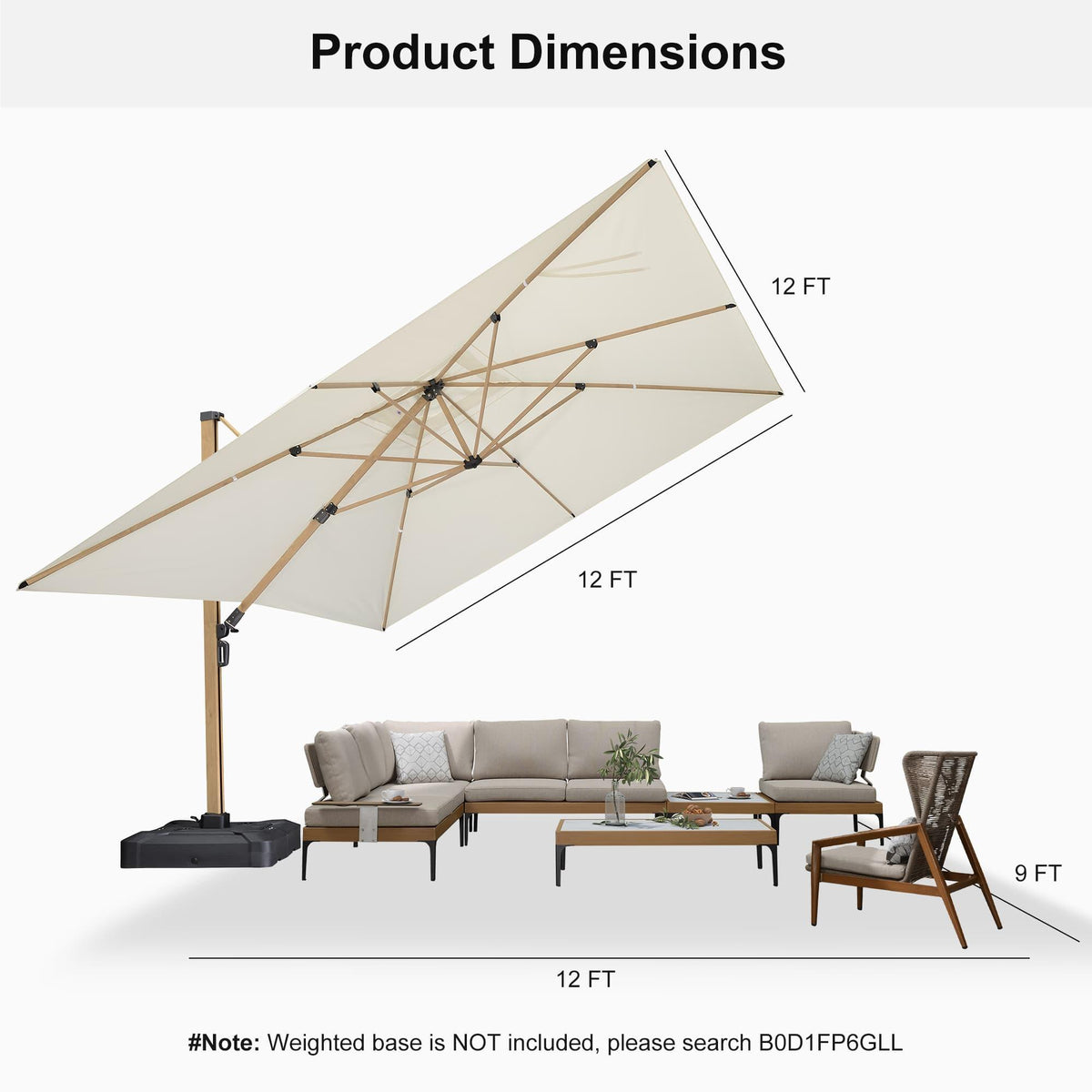 PURPLE LEAF Wood Grain Cantilever Patio Umbrella Aluminum Outdoor Umbrellas