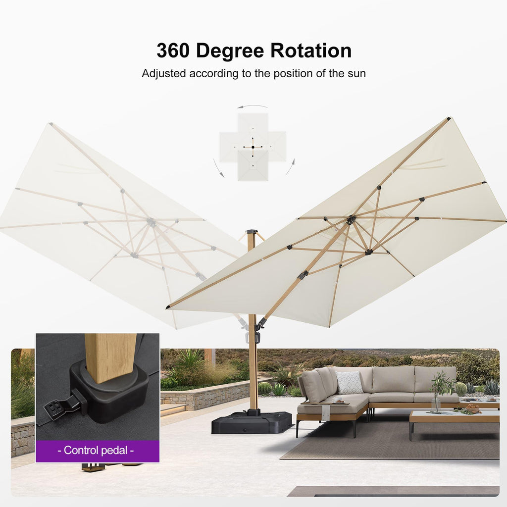 PURPLE LEAF Wood Grain Cantilever Patio Umbrella Aluminum Outdoor Umbrellas