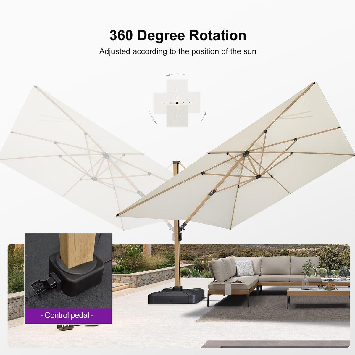 PURPLE LEAF Wood Grain Cantilever Patio Umbrella Aluminum Outdoor Umbrellas