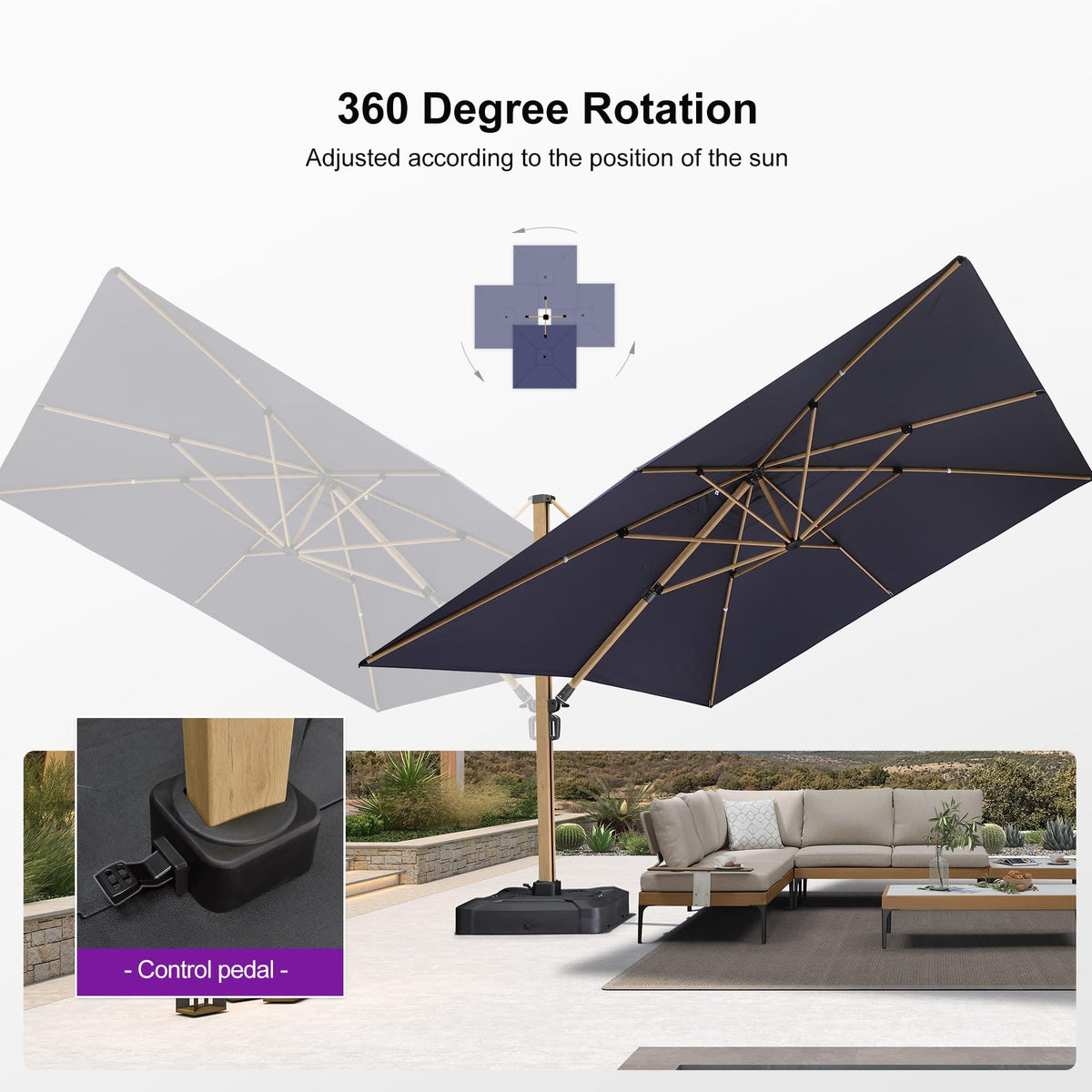 PURPLE LEAF Wood Grain Cantilever Patio Umbrella Aluminum Outdoor Umbrellas