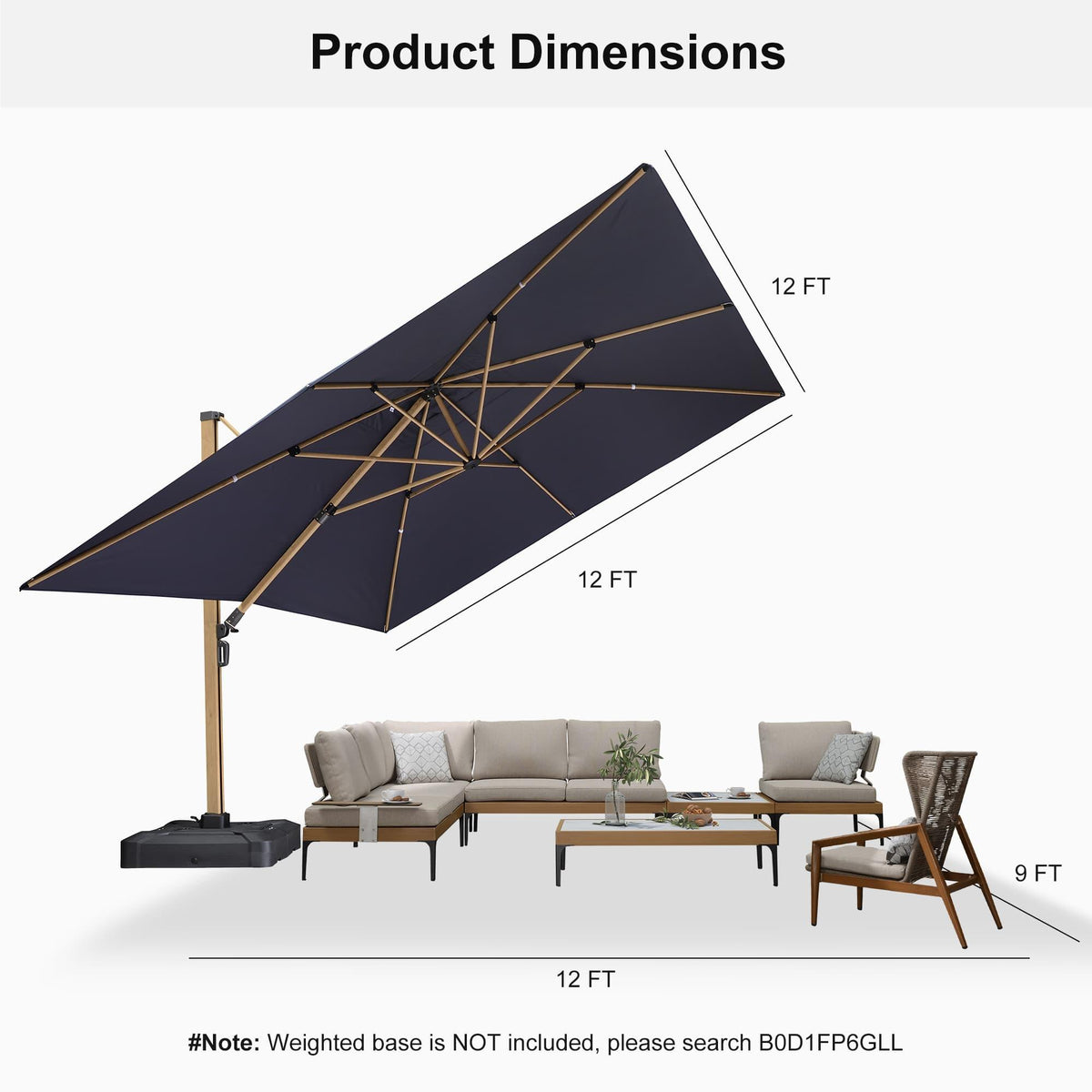 PURPLE LEAF Wood Grain Cantilever Patio Umbrella Aluminum Outdoor Umbrellas