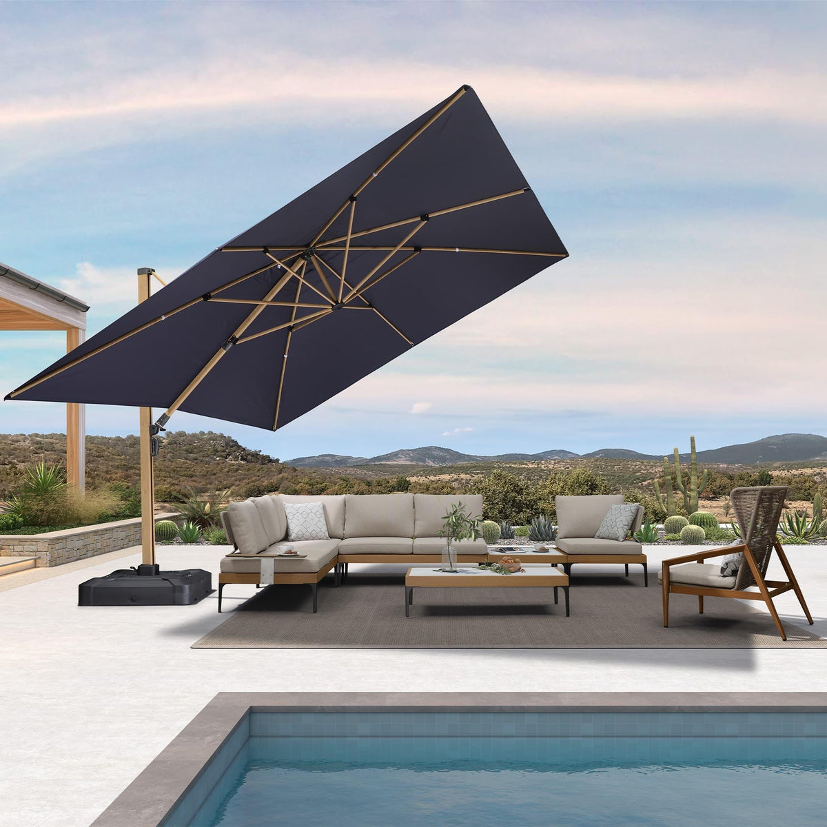PURPLE LEAF Wood Grain Cantilever Patio Umbrella Aluminum Outdoor Umbrellas