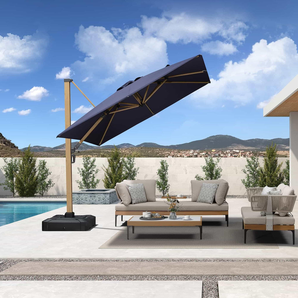 PURPLE LEAF Wood Grain Cantilever Patio Umbrella Aluminum Outdoor Umbrellas