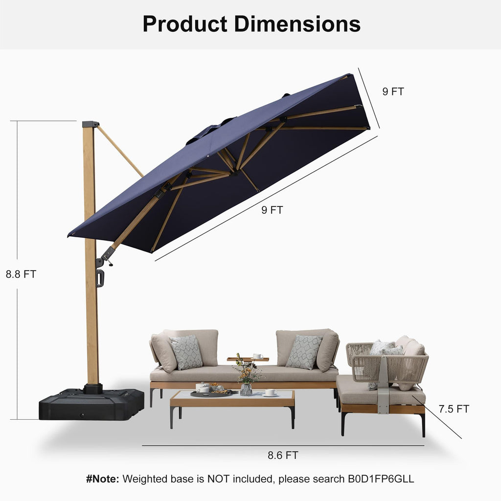 PURPLE LEAF Wood Grain Cantilever Patio Umbrella Aluminum Outdoor Umbrellas