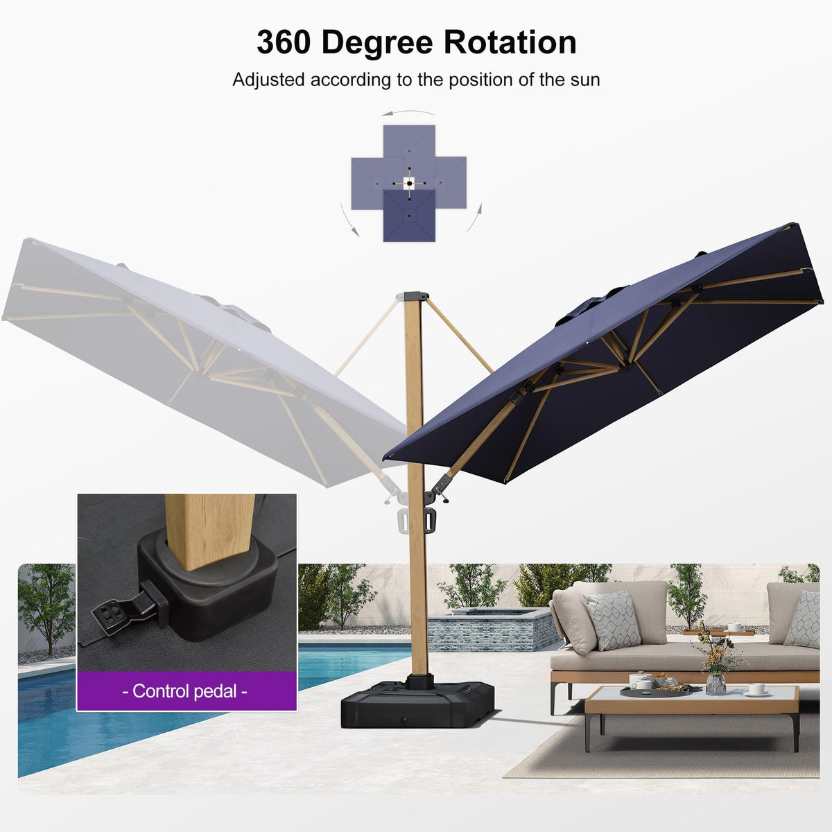 PURPLE LEAF Wood Grain Cantilever Patio Umbrella Aluminum Outdoor Umbrellas