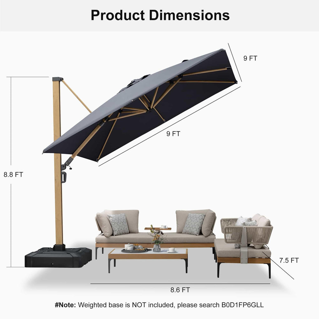 PURPLE LEAF Wood Grain Cantilever Patio Umbrella Aluminum Outdoor Umbrellas