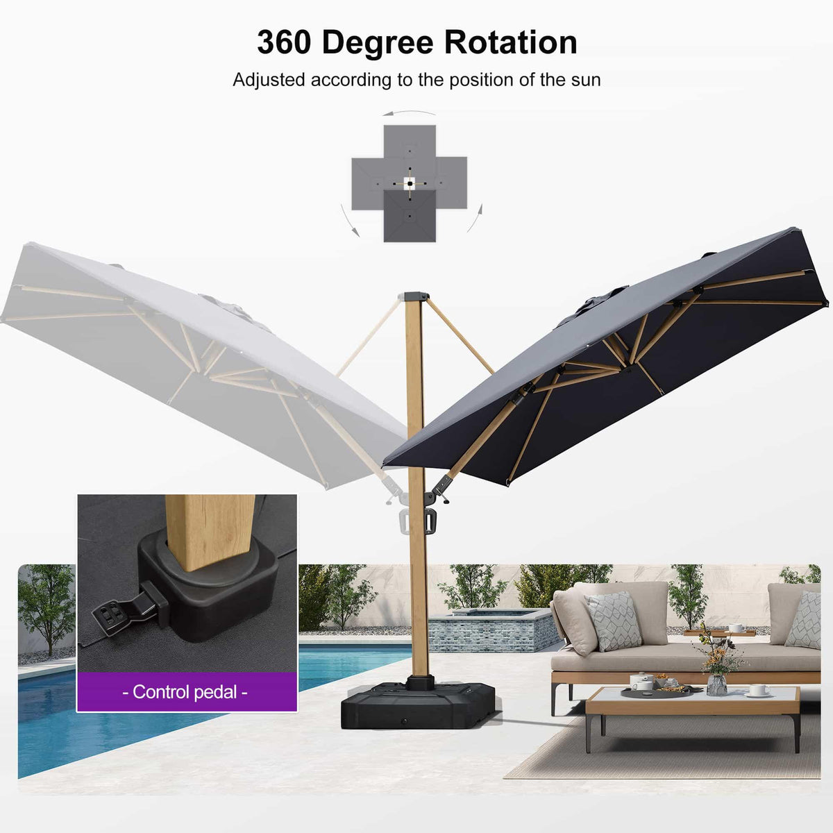 PURPLE LEAF Wood Grain Cantilever Patio Umbrella Aluminum Outdoor Umbrellas