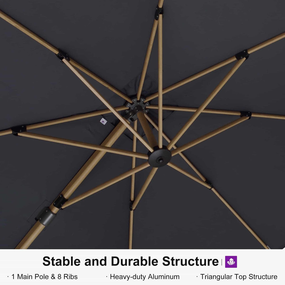 PURPLE LEAF Wood Grain Cantilever Patio Umbrella Aluminum Outdoor Umbrellas