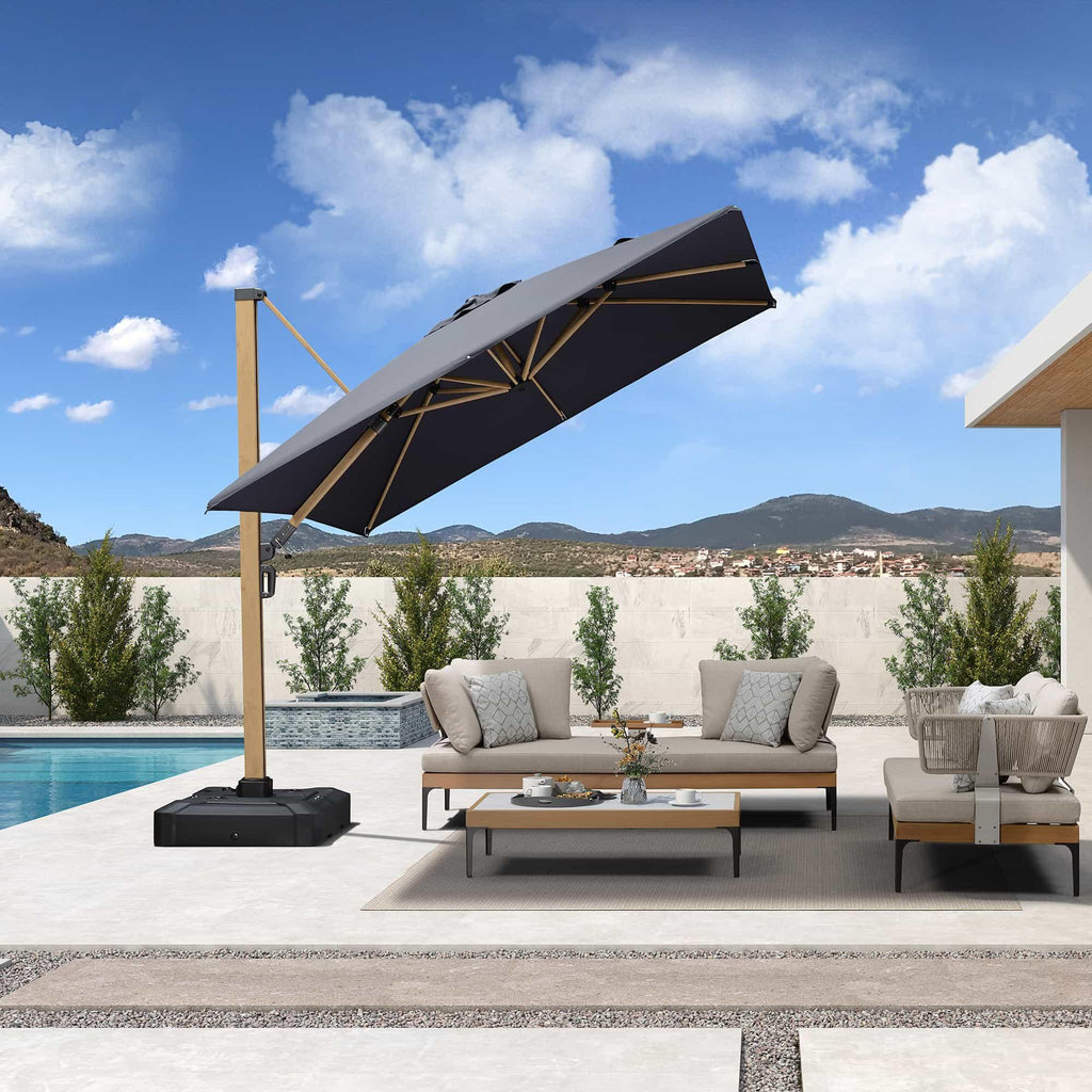 PURPLE LEAF Wood Grain Cantilever Patio Umbrella Aluminum Outdoor Umbrellas