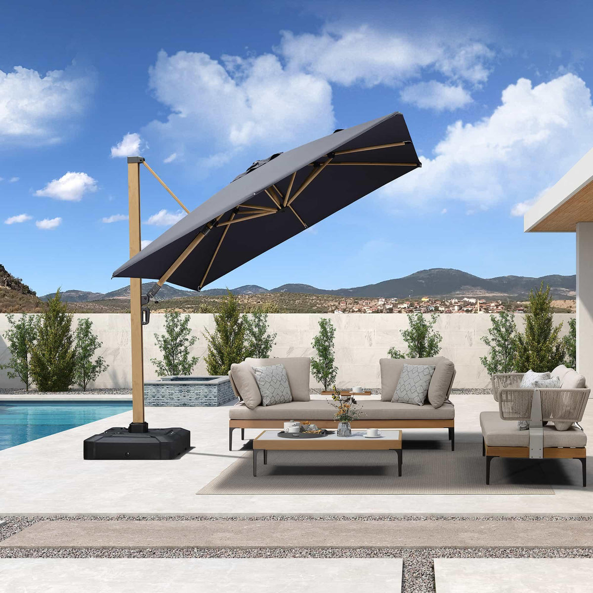 PURPLE LEAF Wood Grain Cantilever Patio Umbrella Aluminum Outdoor Umbrellas