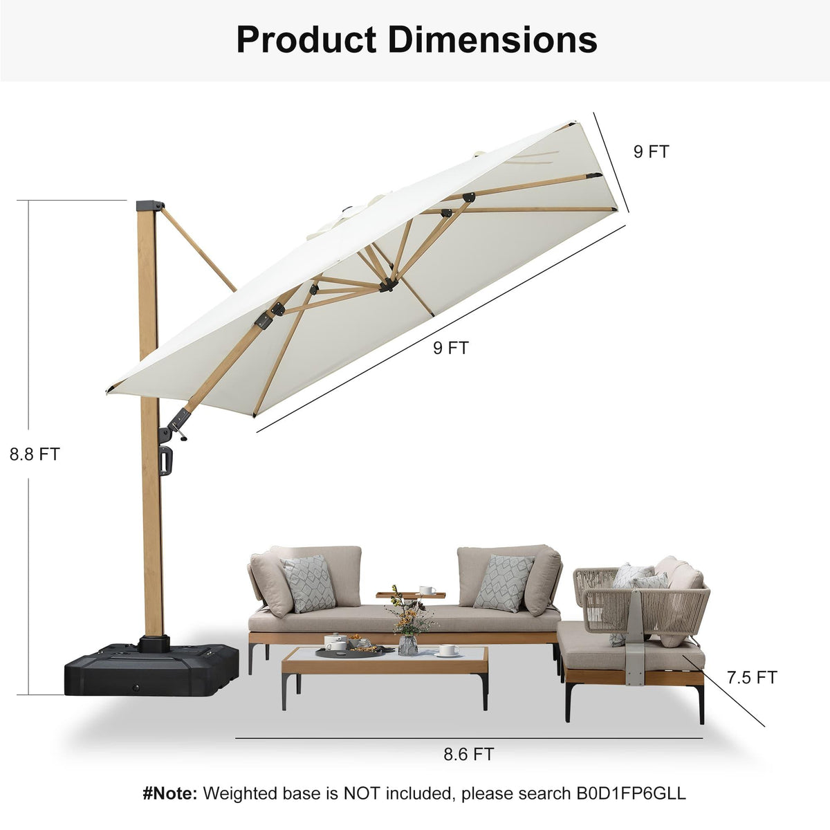 PURPLE LEAF Wood Grain Cantilever Patio Umbrella Aluminum Outdoor Umbrellas