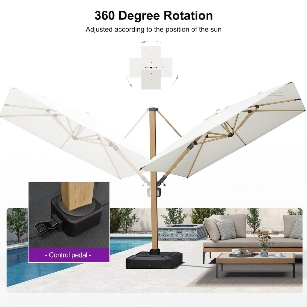 PURPLE LEAF Wood Grain Cantilever Patio Umbrella Aluminum Outdoor Umbrellas